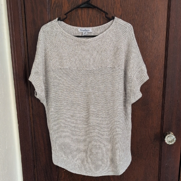 Tommy Bahama Cream Brown Knit Linen Blend Short Sleeve Shirt Size Large - Picture 1 of 5
